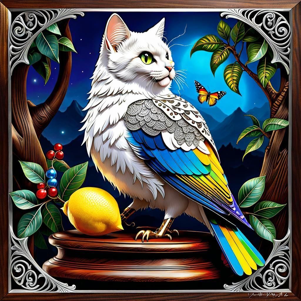 Amused Birds and Kittens in Zentangle Design