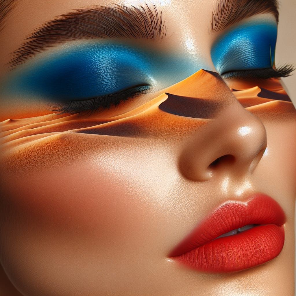 A Beautiful Woman's Close-Up Portrait with a Sunset Landscap...