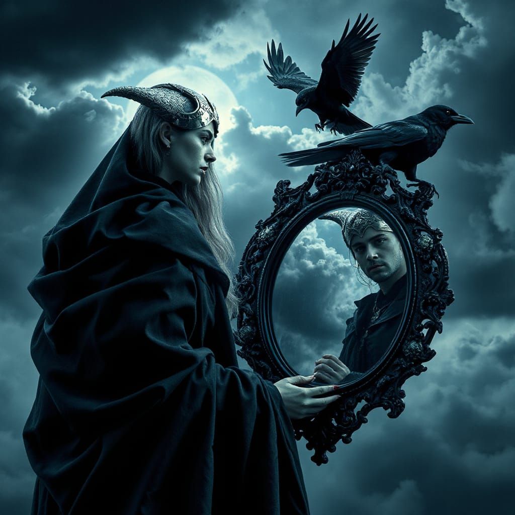 Skuld, Norn of Fate, Gazes into Mirror of Destiny