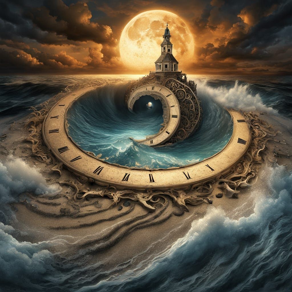 Surreal Clock Crumbles into Sand at Midnight