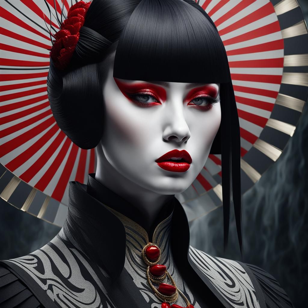 Dark Fantasy Portrait with Red Lips Typography Art