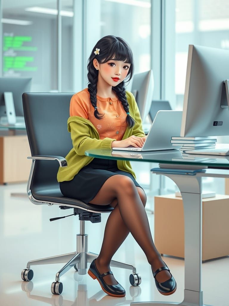 Kawaii Software Developer in Modern IT Setting