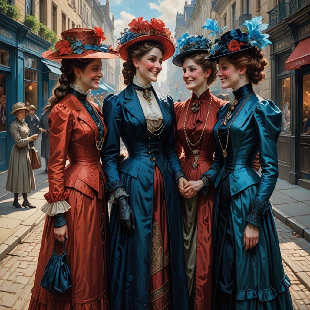 Victorian Mothers And Daughters Meet On Street