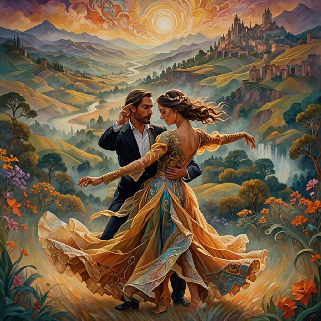 Eternal Dance: A Dreamy Art Nouveau Oil Painting