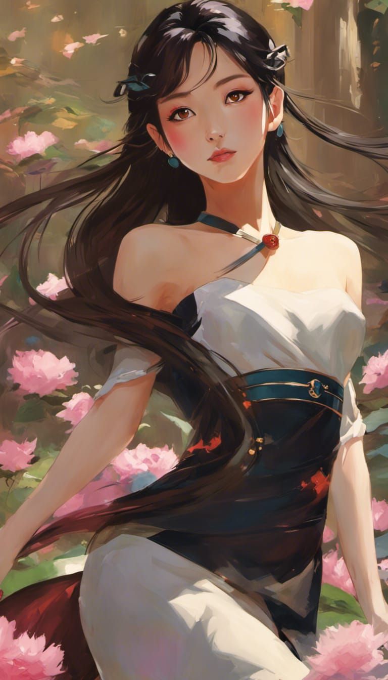 Anime Style Japanese Woman in Brocade