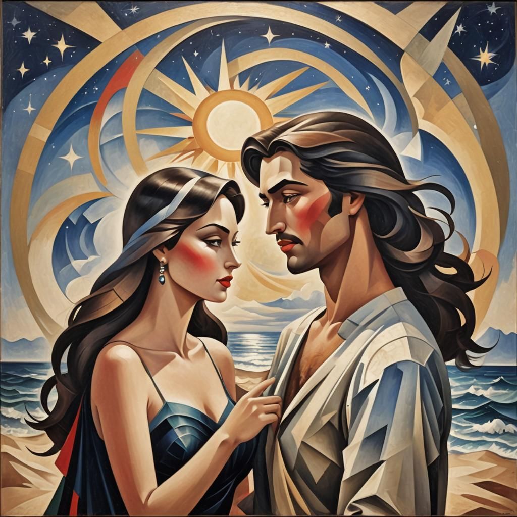 Abstract Starry Night in Cubist Style