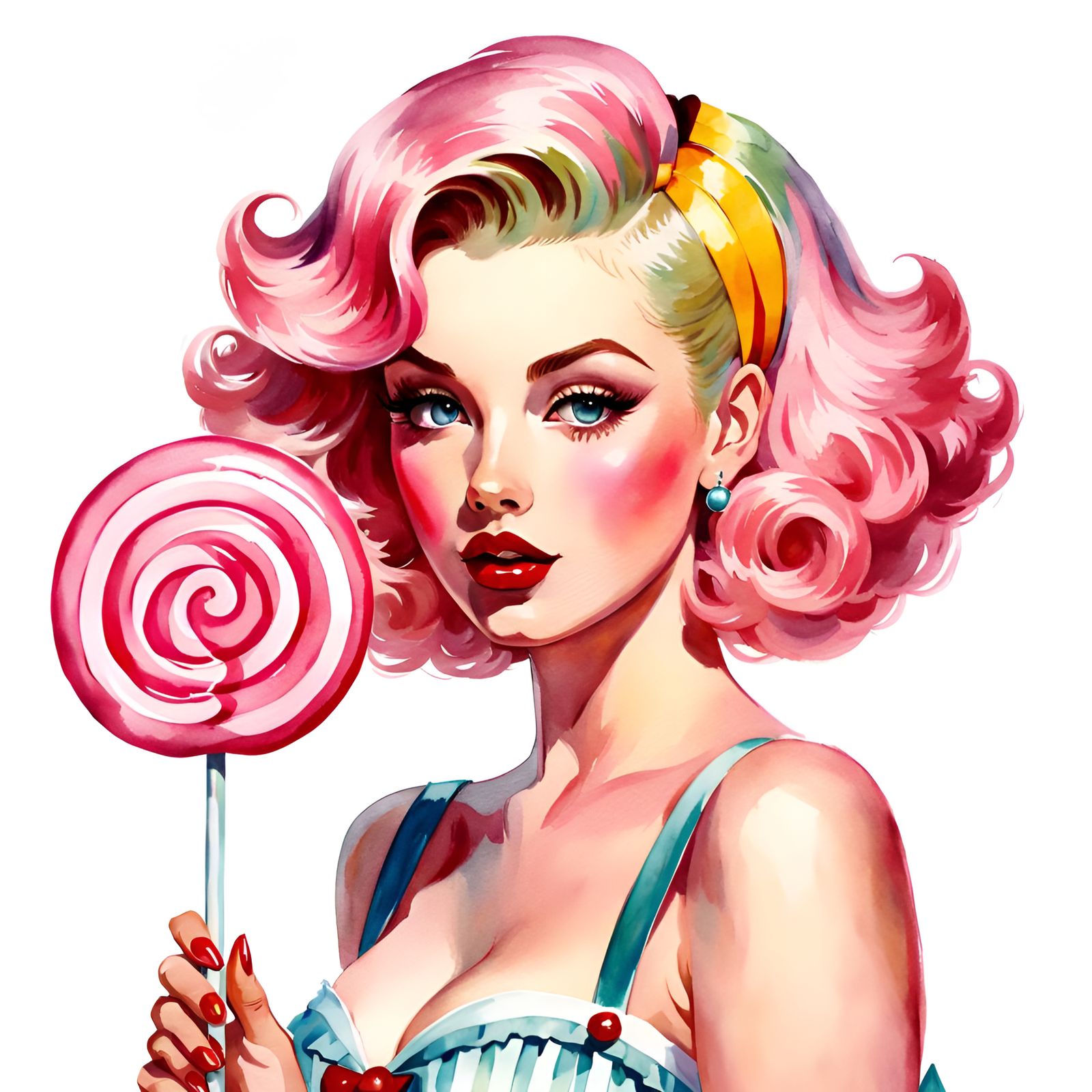 Girl with Lollipop in Watercolor Clipart Style