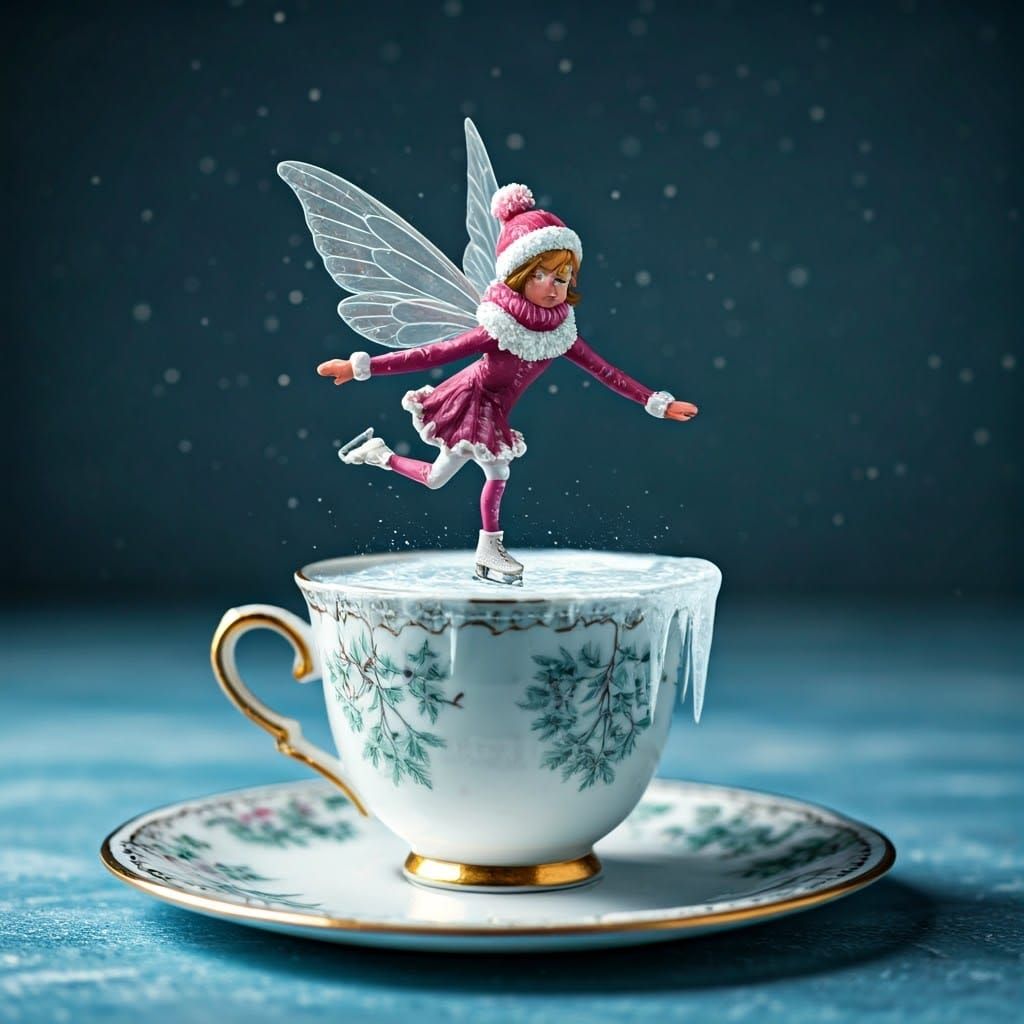 Fairy Ice Skating on Frozen Teacup