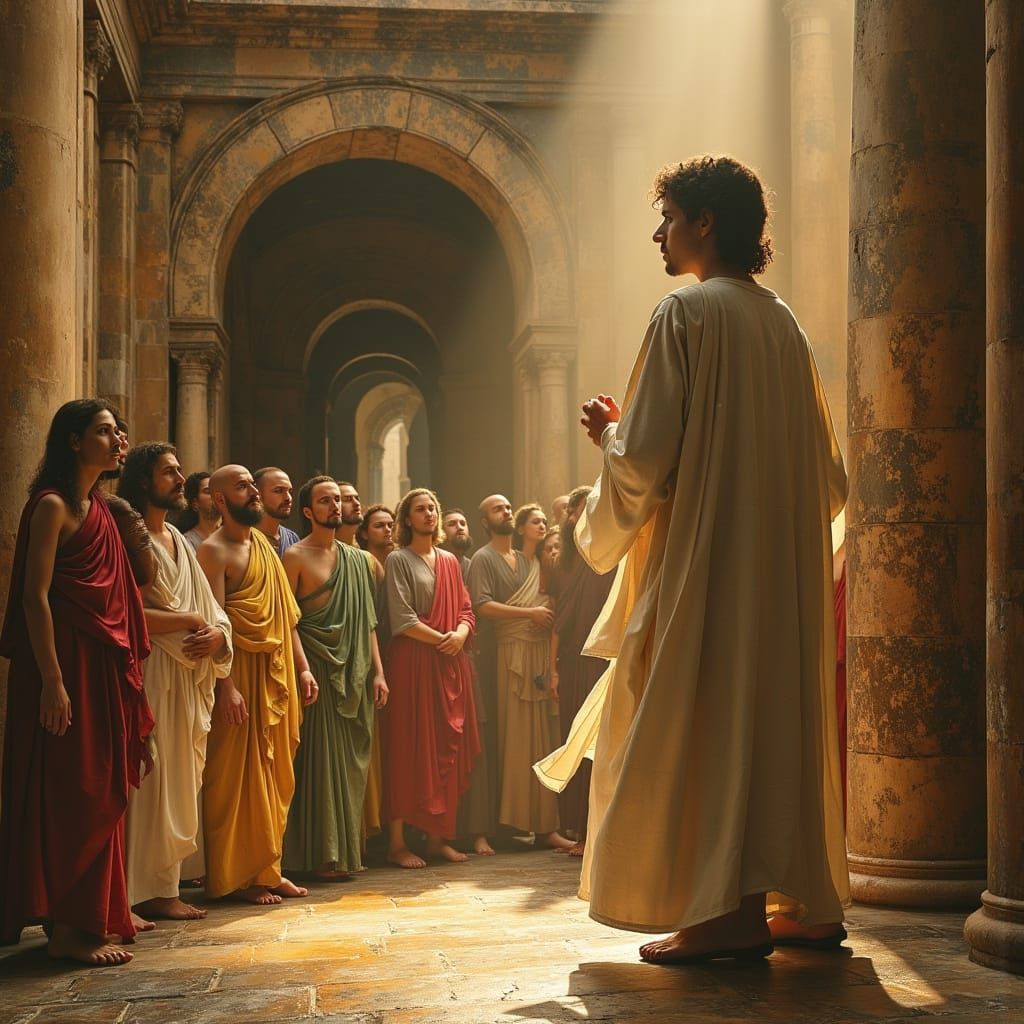 Young Jesus Preaching in the Temple as Dark Oil Painting