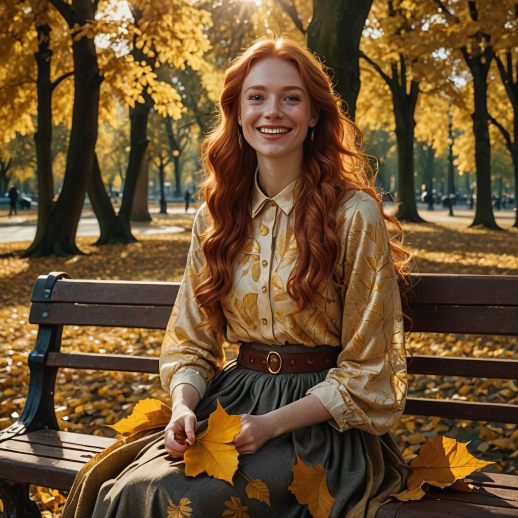 Redhead Woman in Autumn Park: Digital Portrait