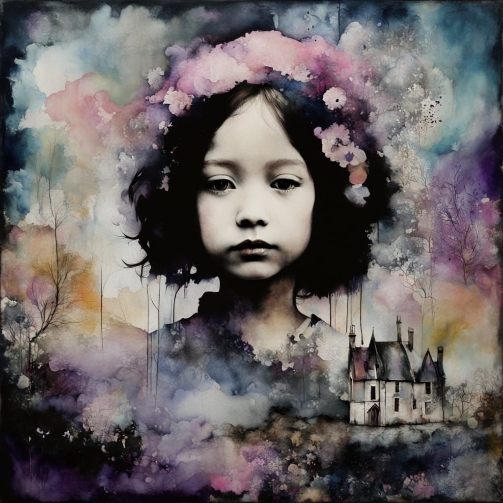 Whimsical Realm in Pastel Hues, as Encaustic Painting