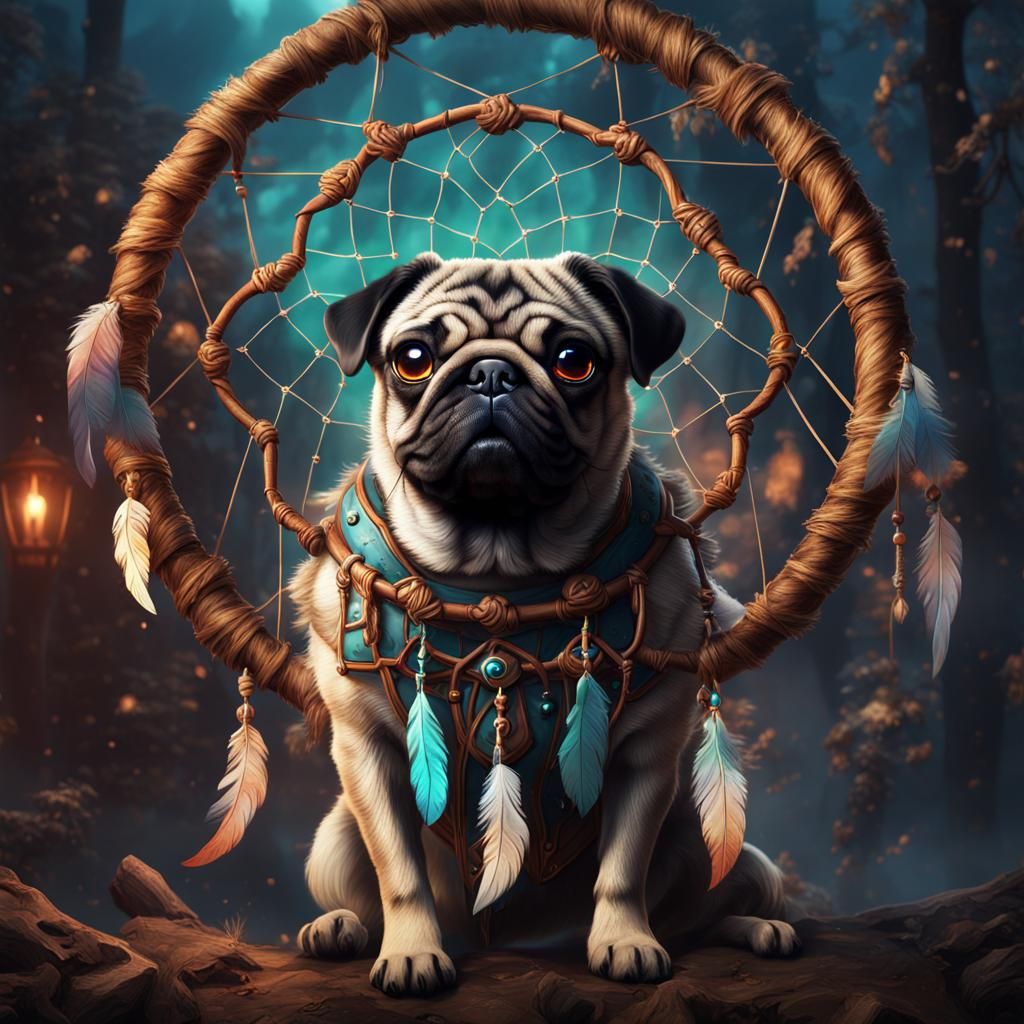 Detailed Pug Dreamcatcher Fantasy Concept Art