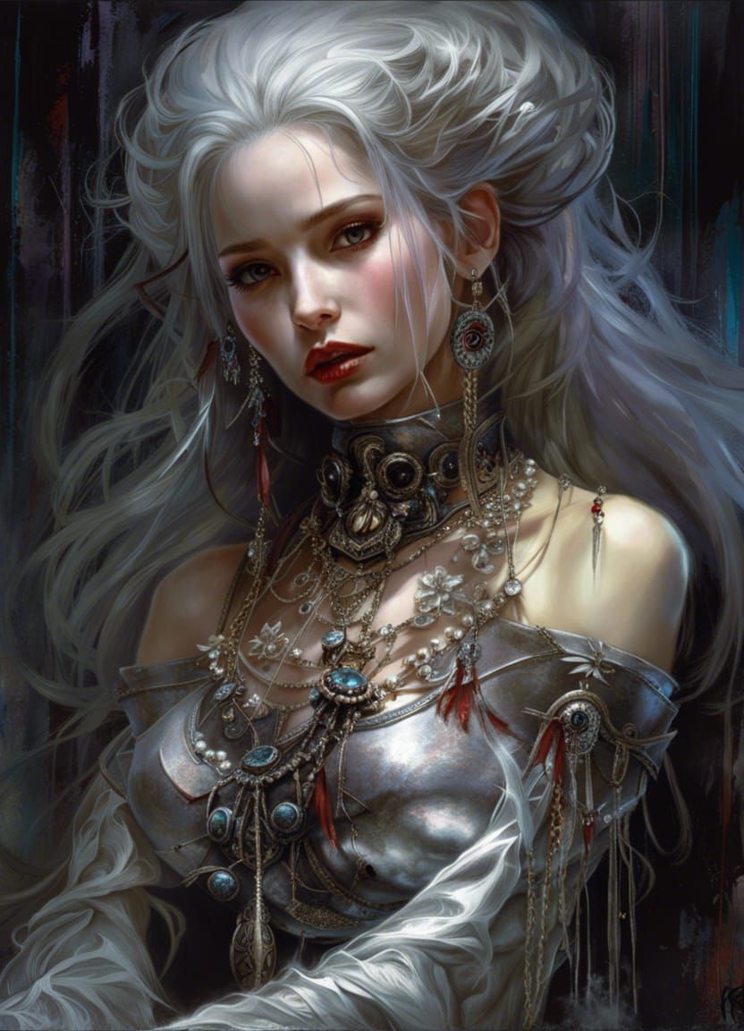 Macabre Silver Bleeding Woman in Digital Art Style