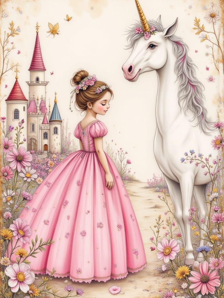Princess and Unicorn Greeting Card Design
