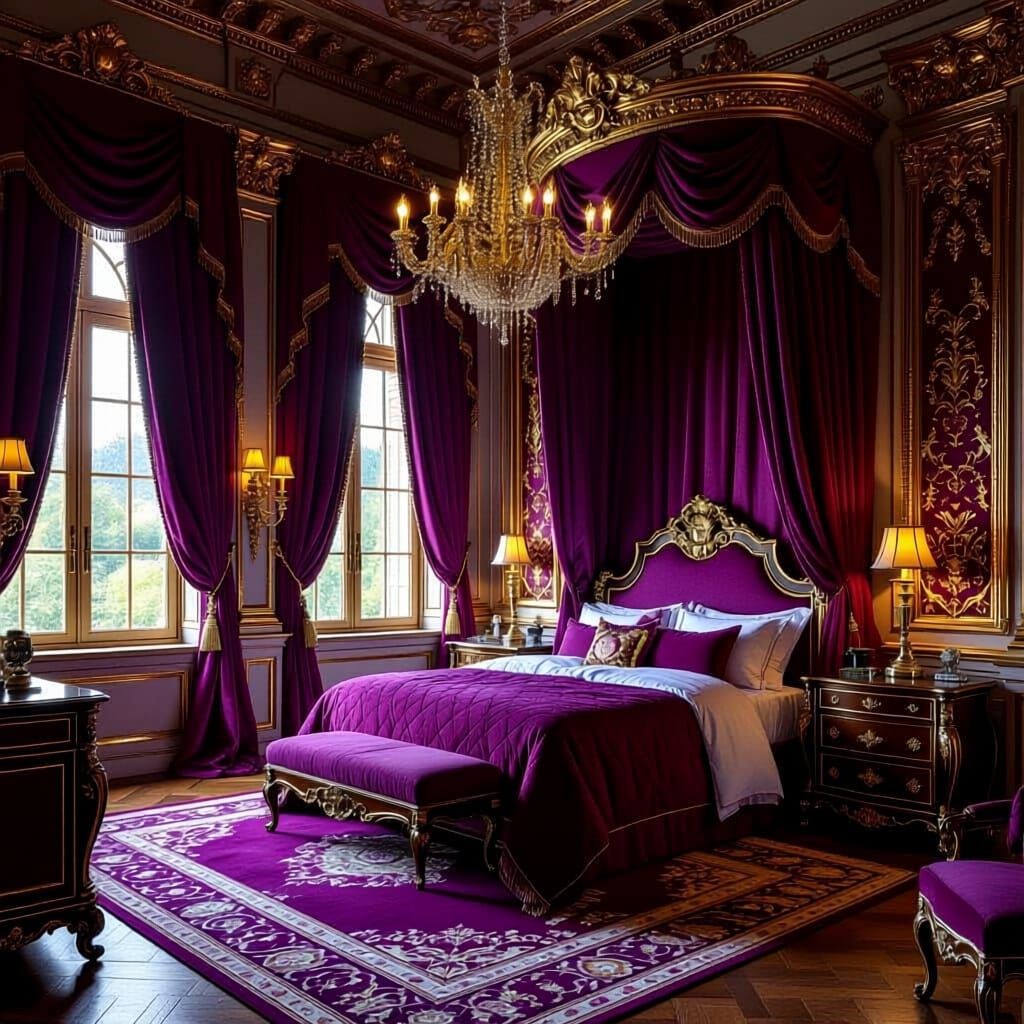 Opulent Purple and Gold Palace Bedroom