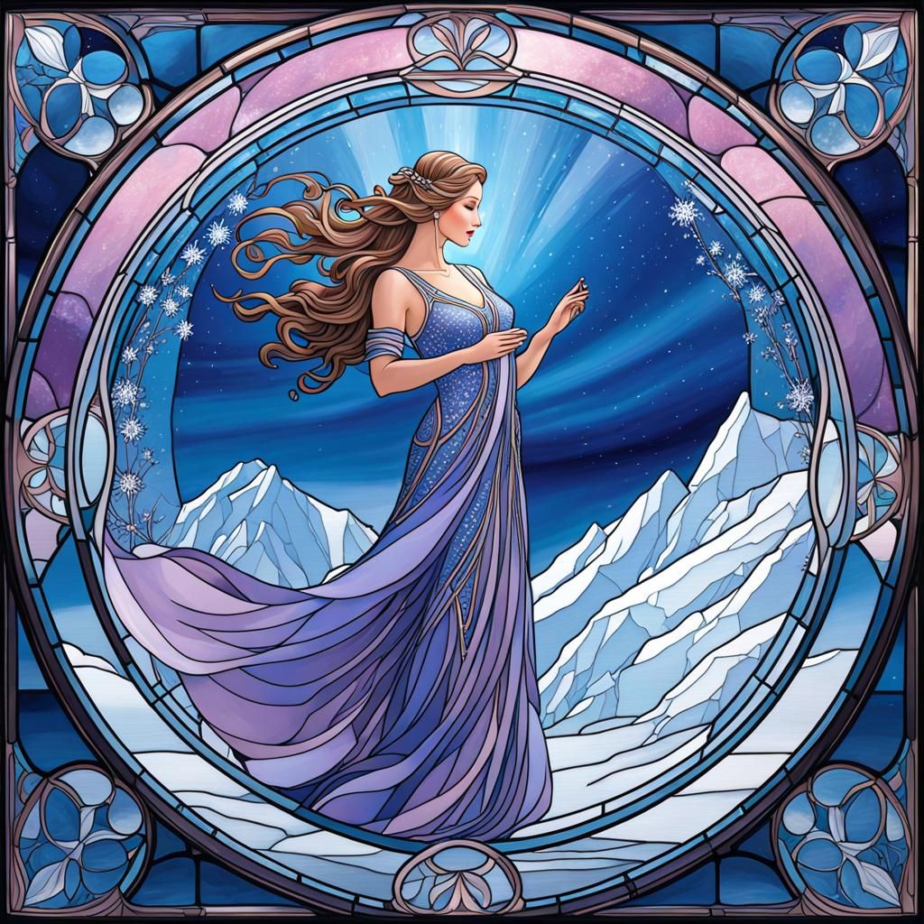 Art nouveau window Dancing icequeen