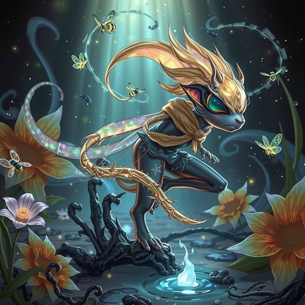 Heroic Firefly Amidst Ethereal Flame in Vibrant Digital Anim...