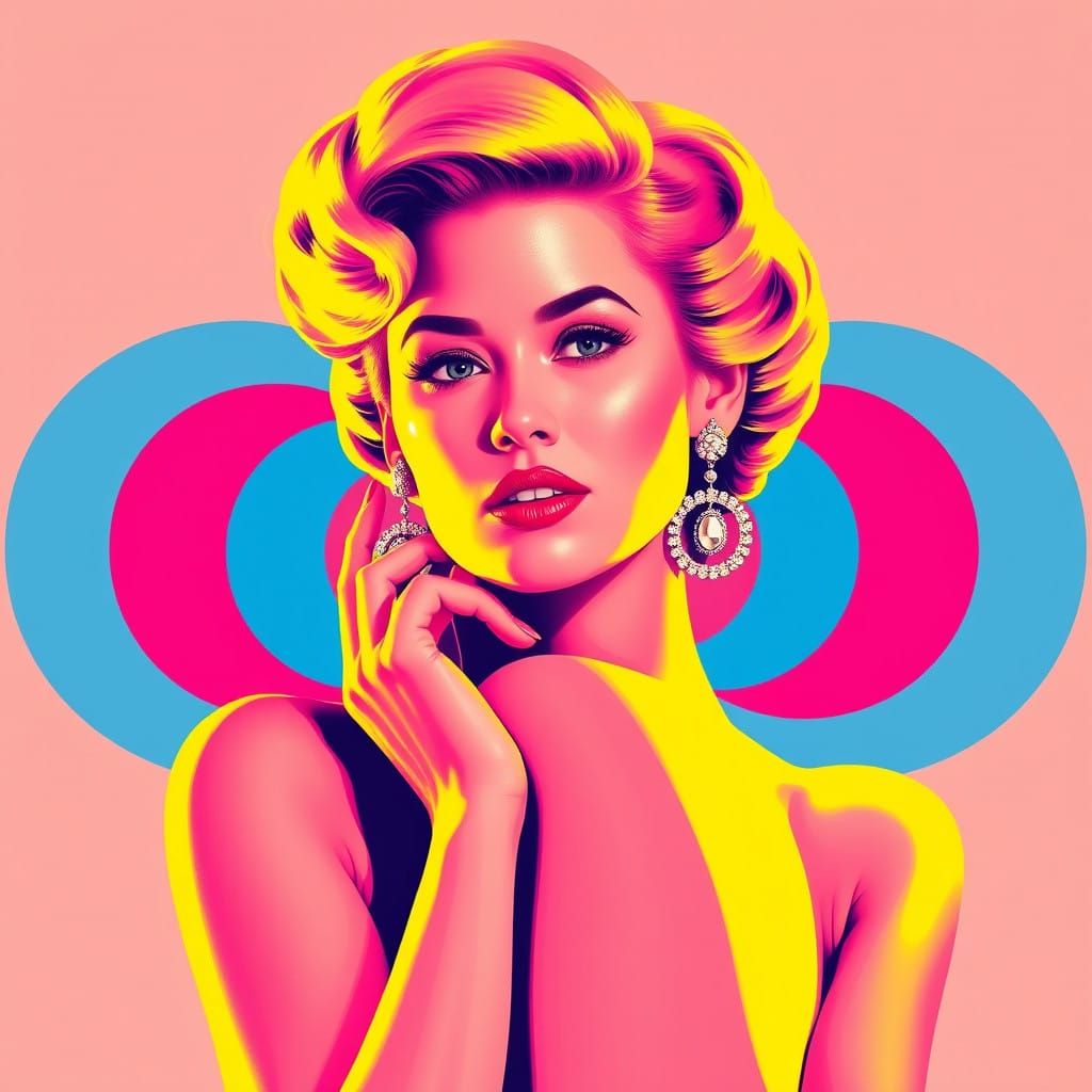 Glamorous Hollywood Goddess in Bauhaus-Inspired Digital Art