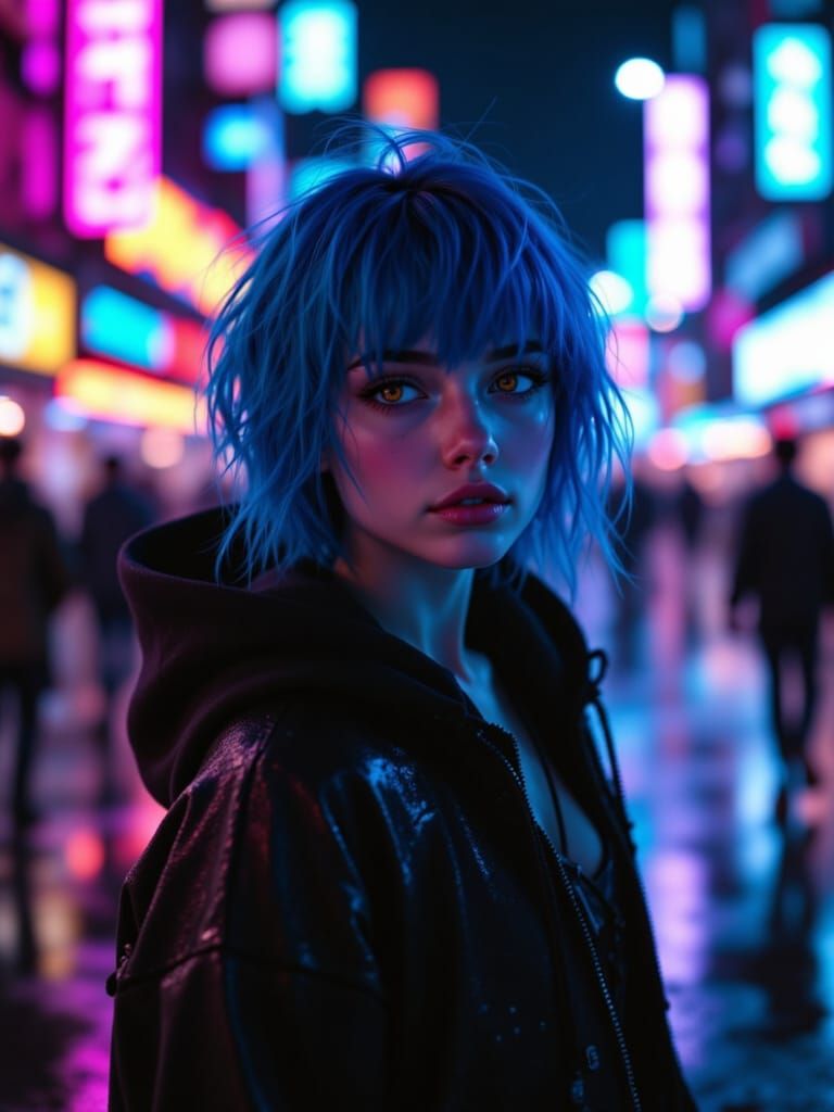 Cyberpunk Girl in Neon Cityscape