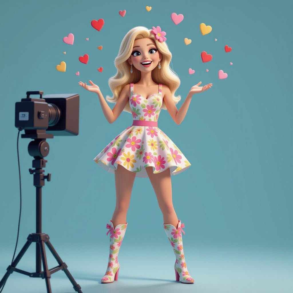 Singer in Flower Power Dress Throws Hearts