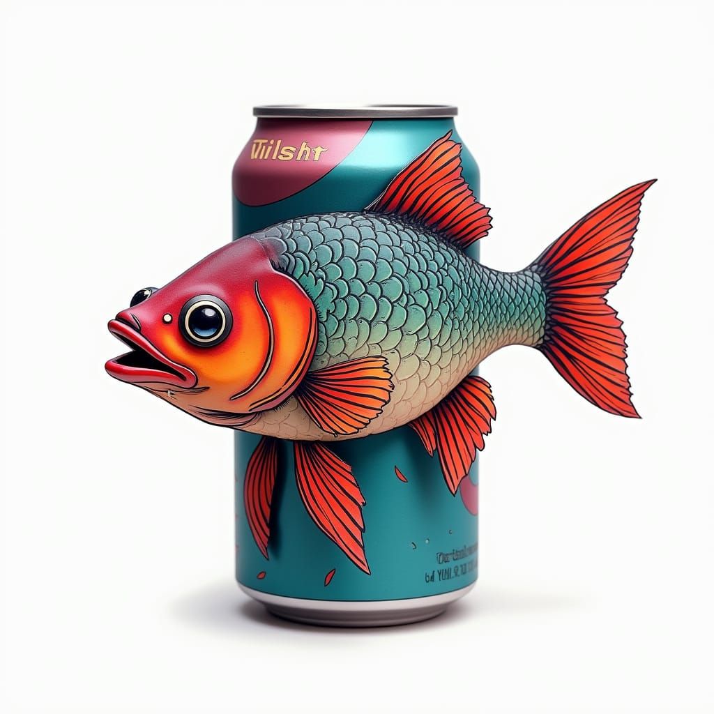 Hybrid Fish-Can Creature in Neo-School Tattoo Style