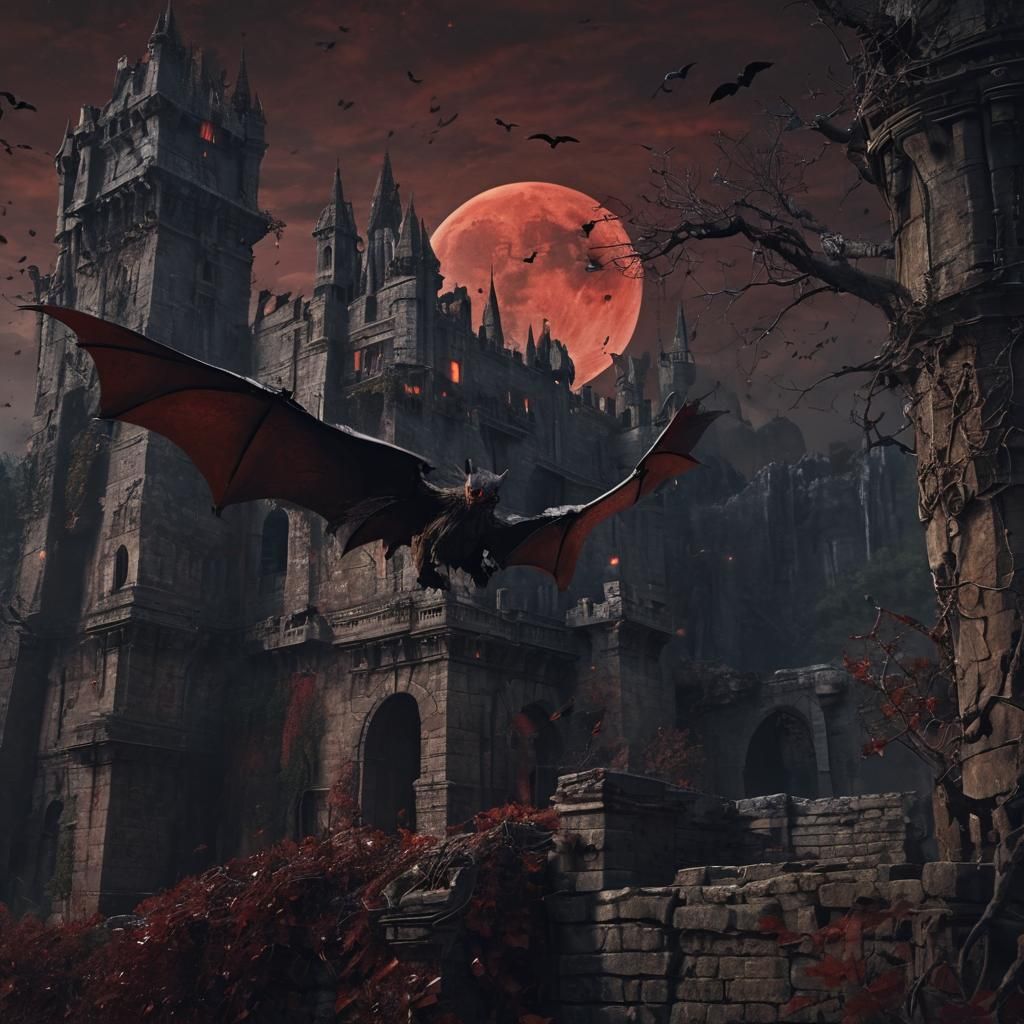 Lord of Bats Flies Over Crumbling Castle