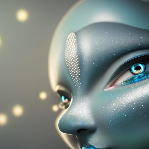 Metallic Blue-Eyed Gray Alien Healer Goddess