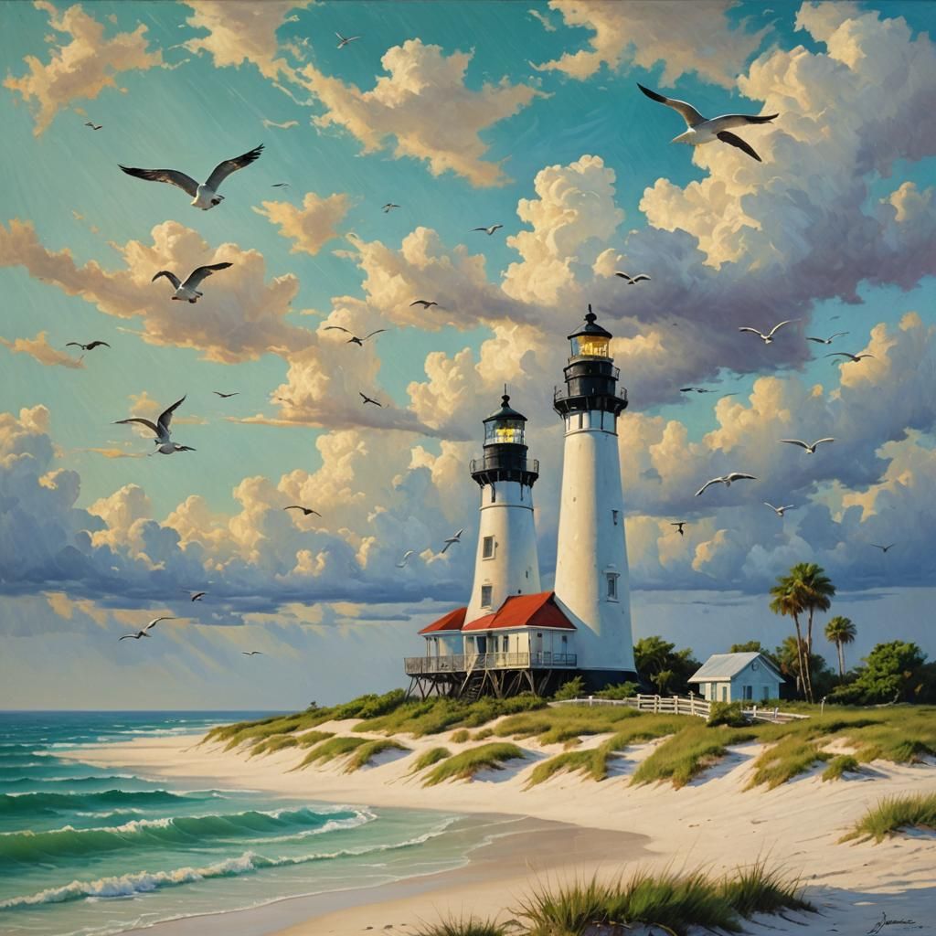 Gulf Coast Lighthouse: Oil Painting by Gurney
