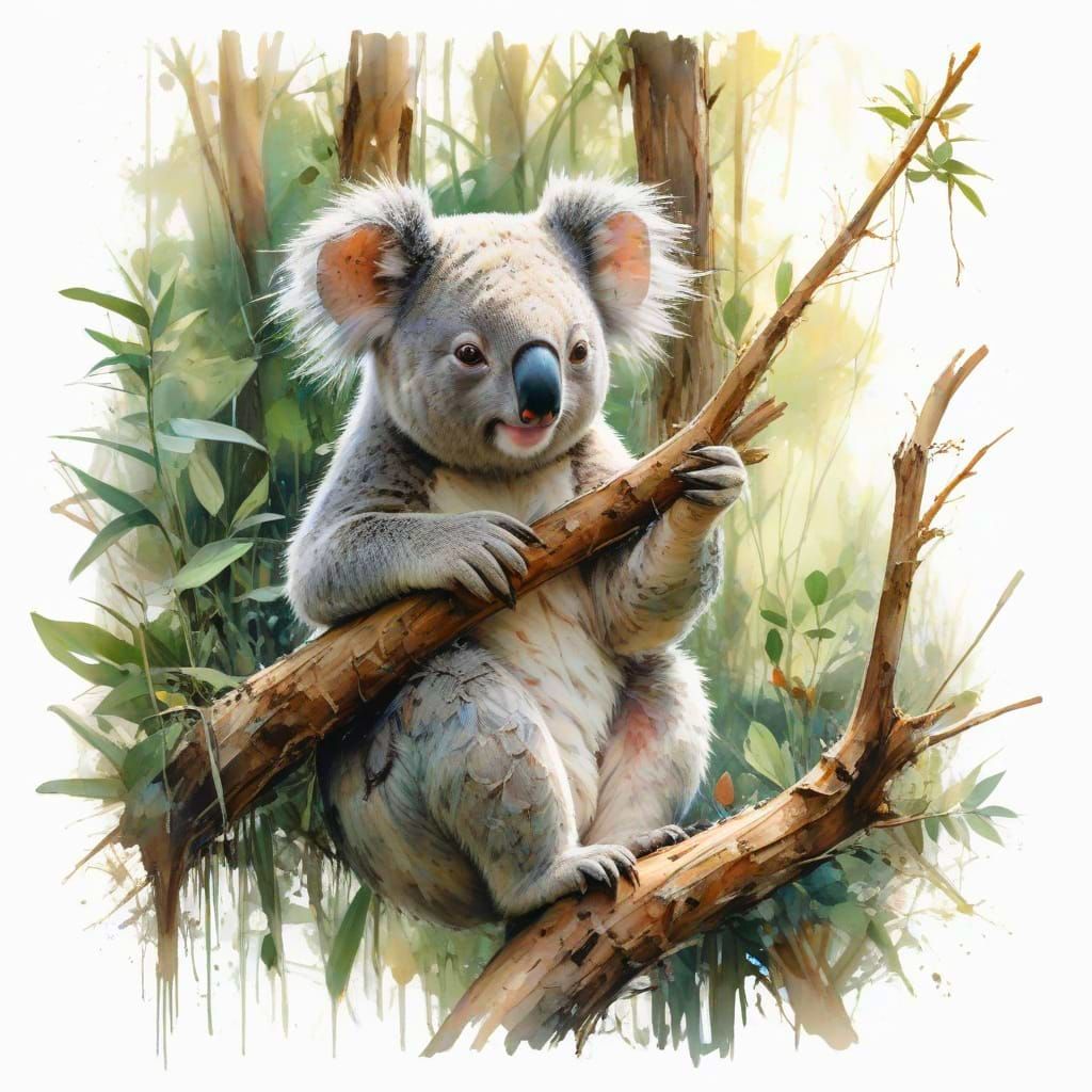 Serenely Clinging Koala in Eucalyptus Woodland