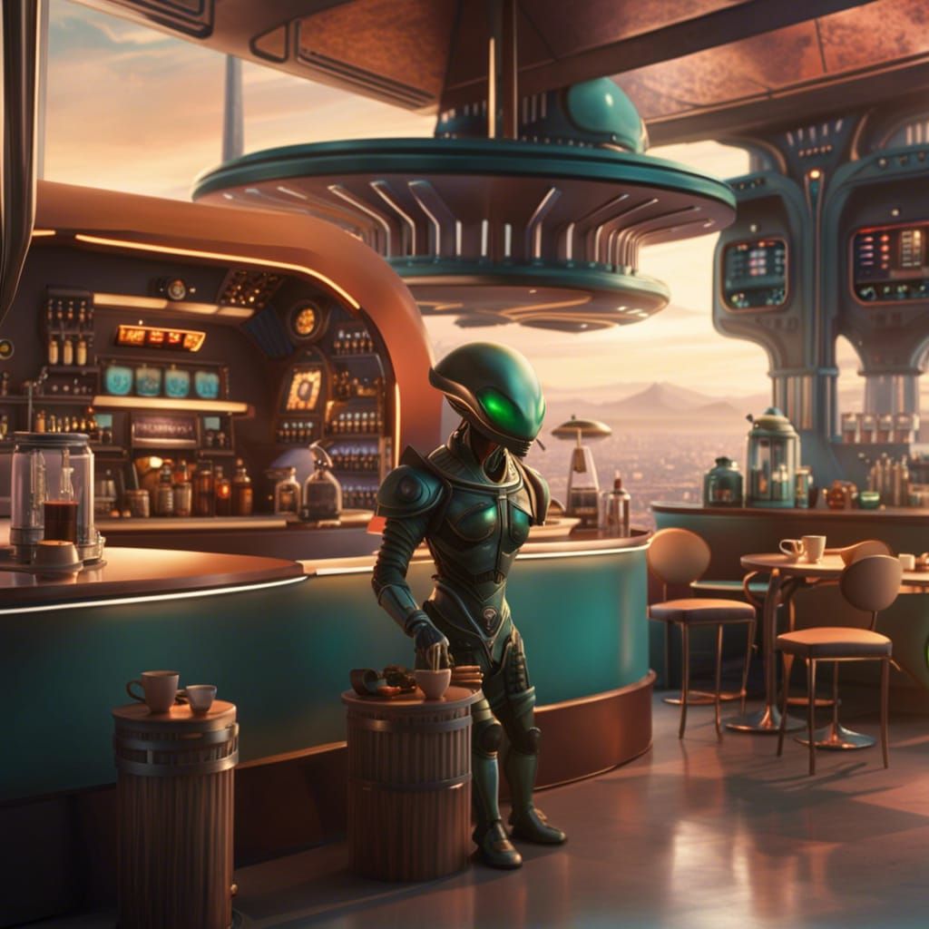 Sci-Fi Alien Coffee Shop on an Alien Planet