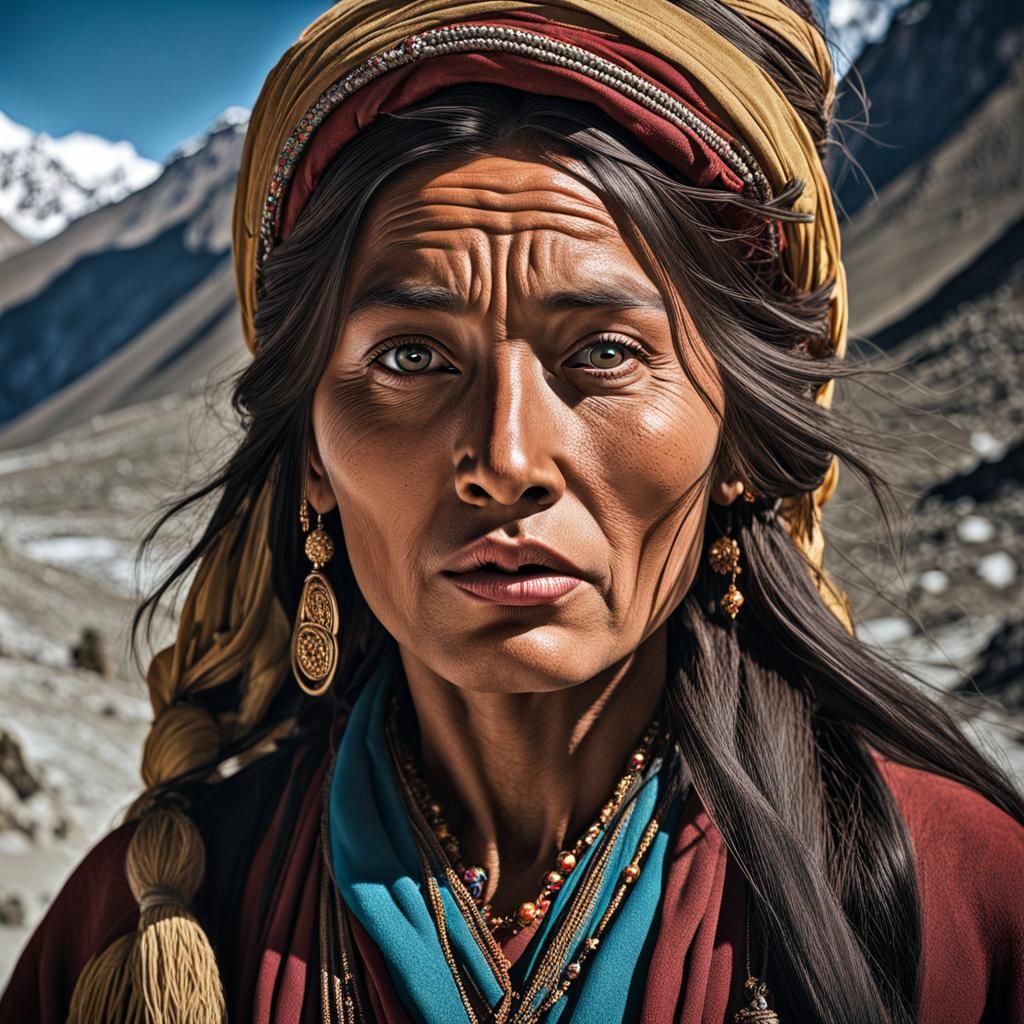 Alexandra David Neel as Tibetan Beggar, Hyperrealistic Photo
