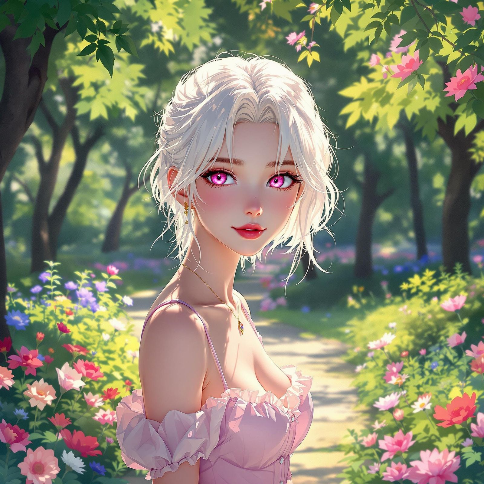 Romantic Anime Goddess in a Serene Park