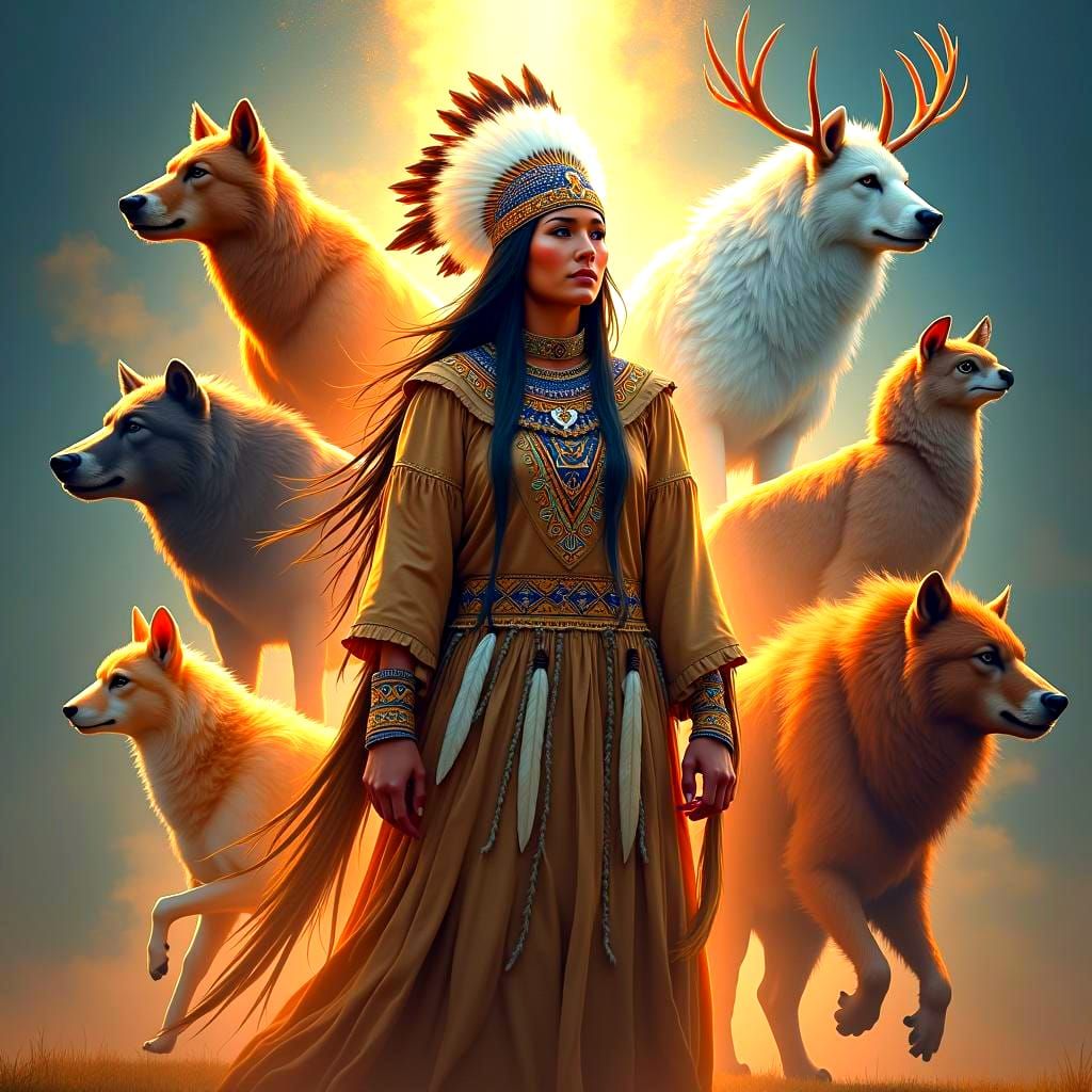 Lakota Sioux Woman with Animal Spirits
