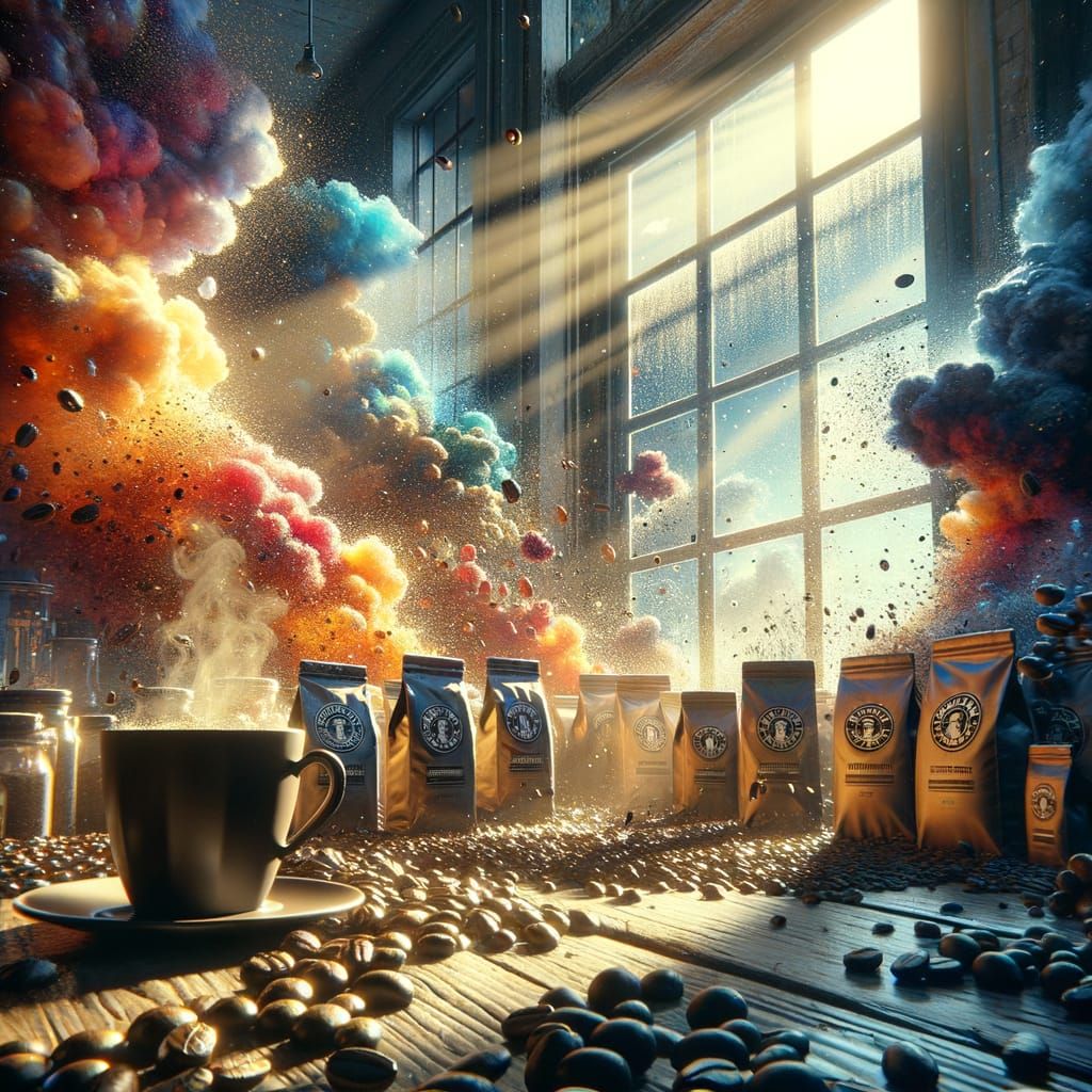 Morning Coffee Scene with Smoking Beans in Hygge Ambiance