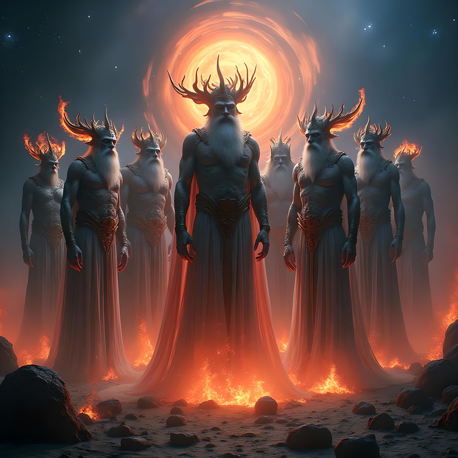 Seven Gods of Chaos in Fiery Deep Space