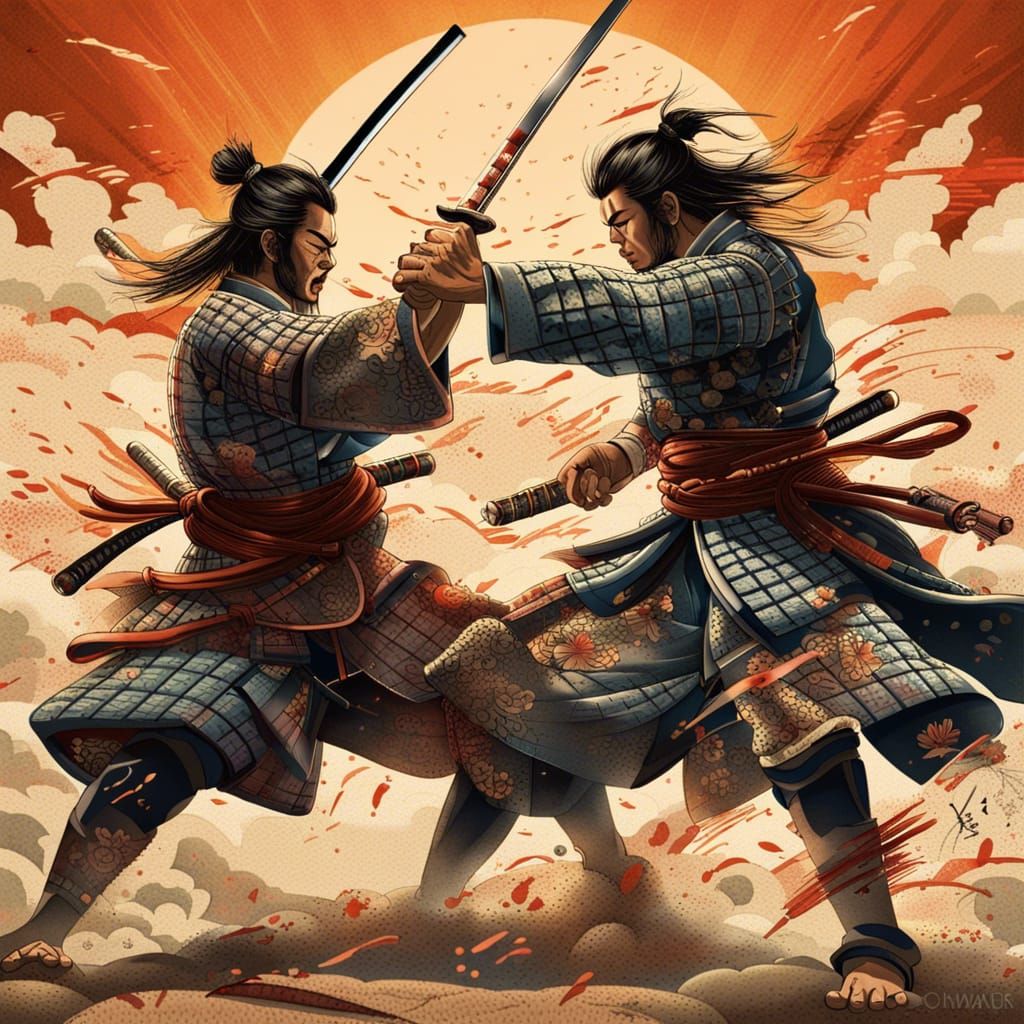 Samurai Warriors Clash in Fierce Katana Battle