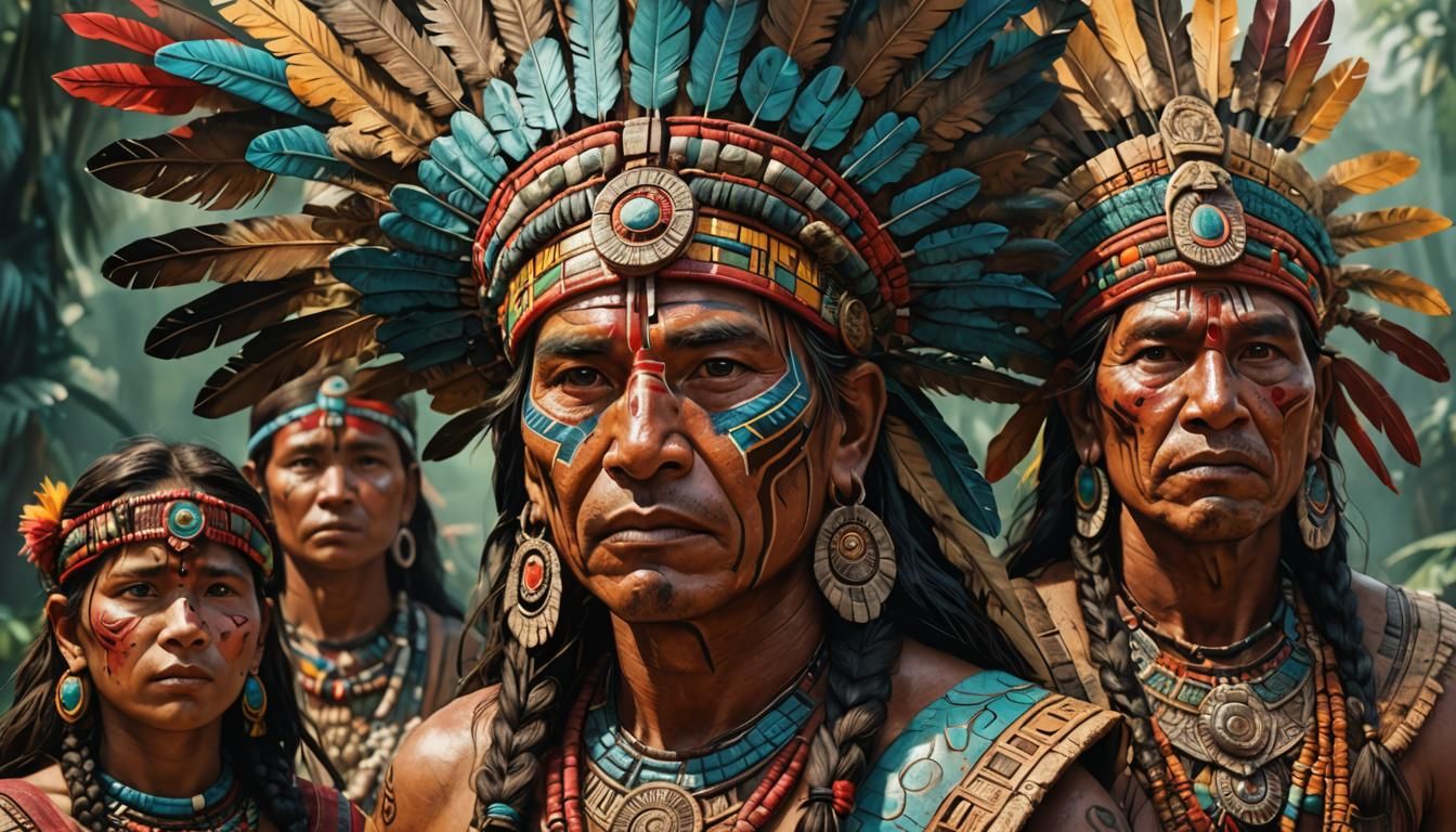 Hyperrealistic Mayan People in Colorful Splash Art