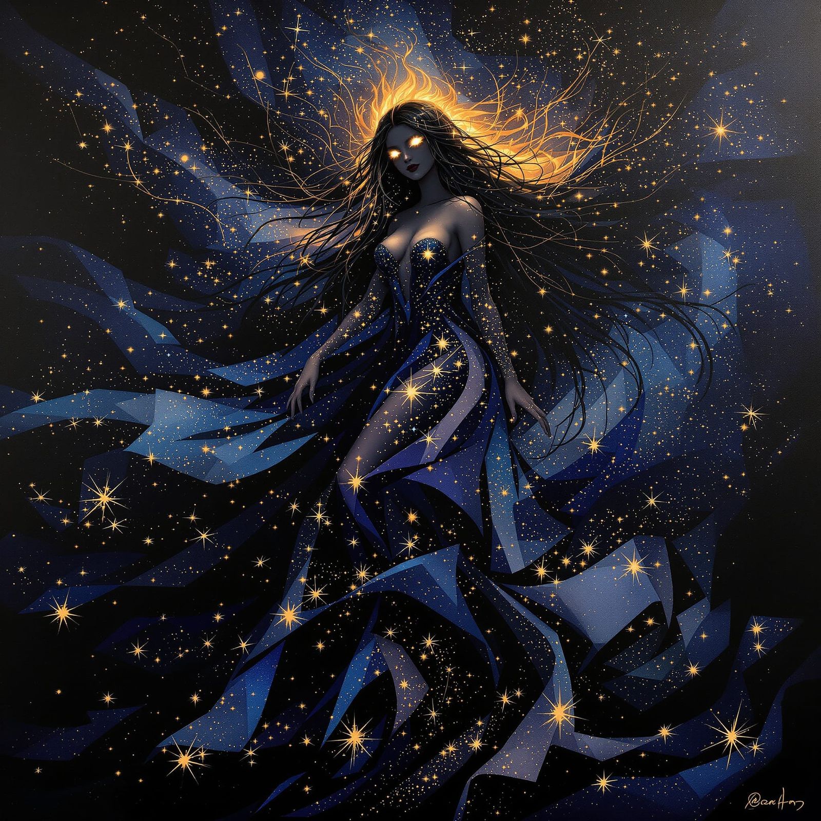 Night Goddess in Cosmic Oil Painting Style