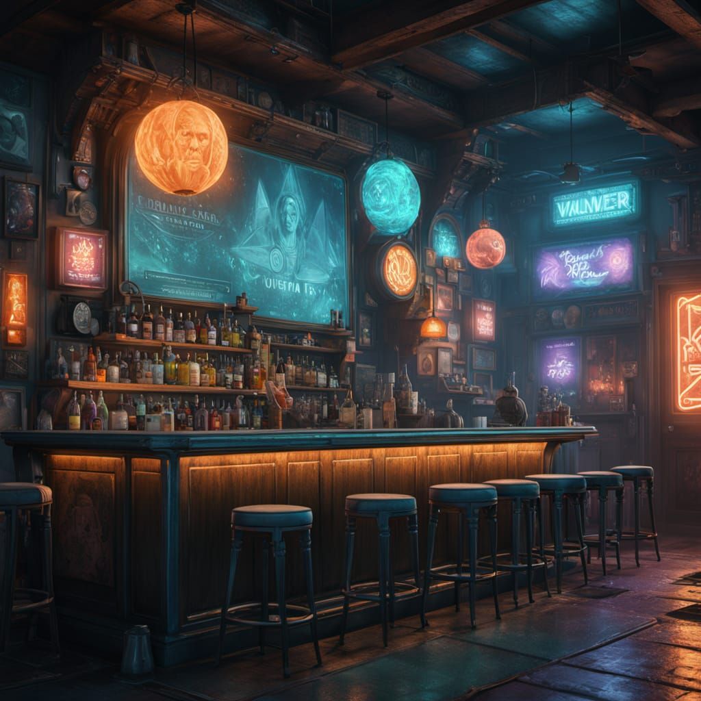 Neon Fairy Dive Bar in Greg Rutkowski Style