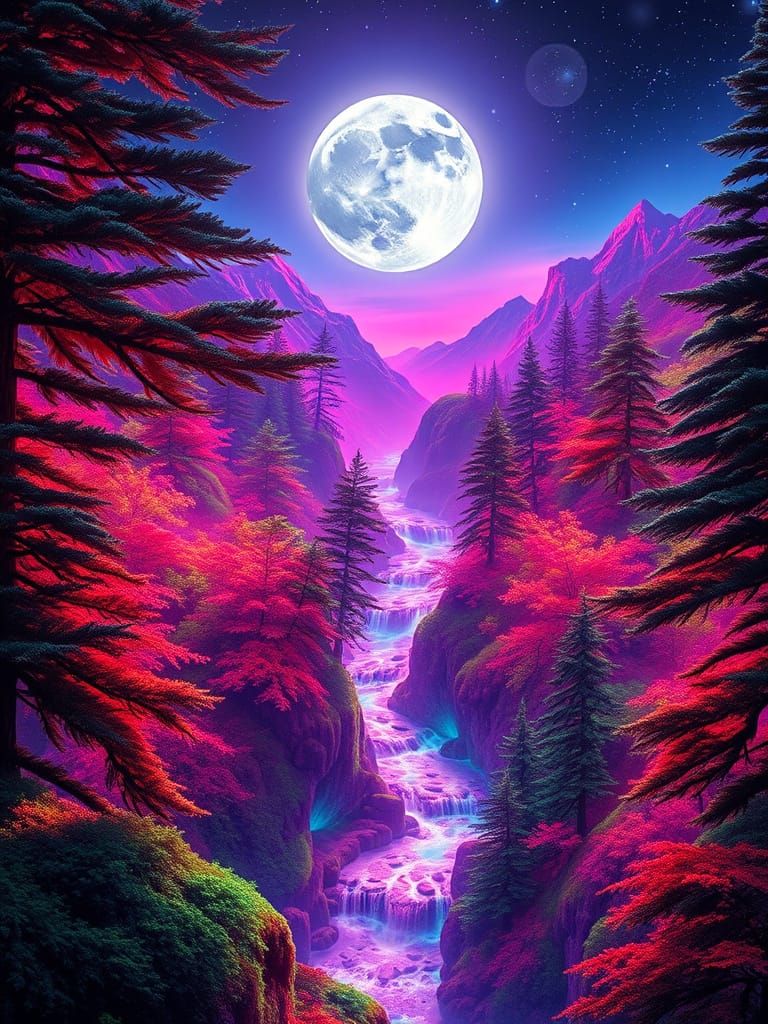 Ethereal Emerald Forest in Neon Light