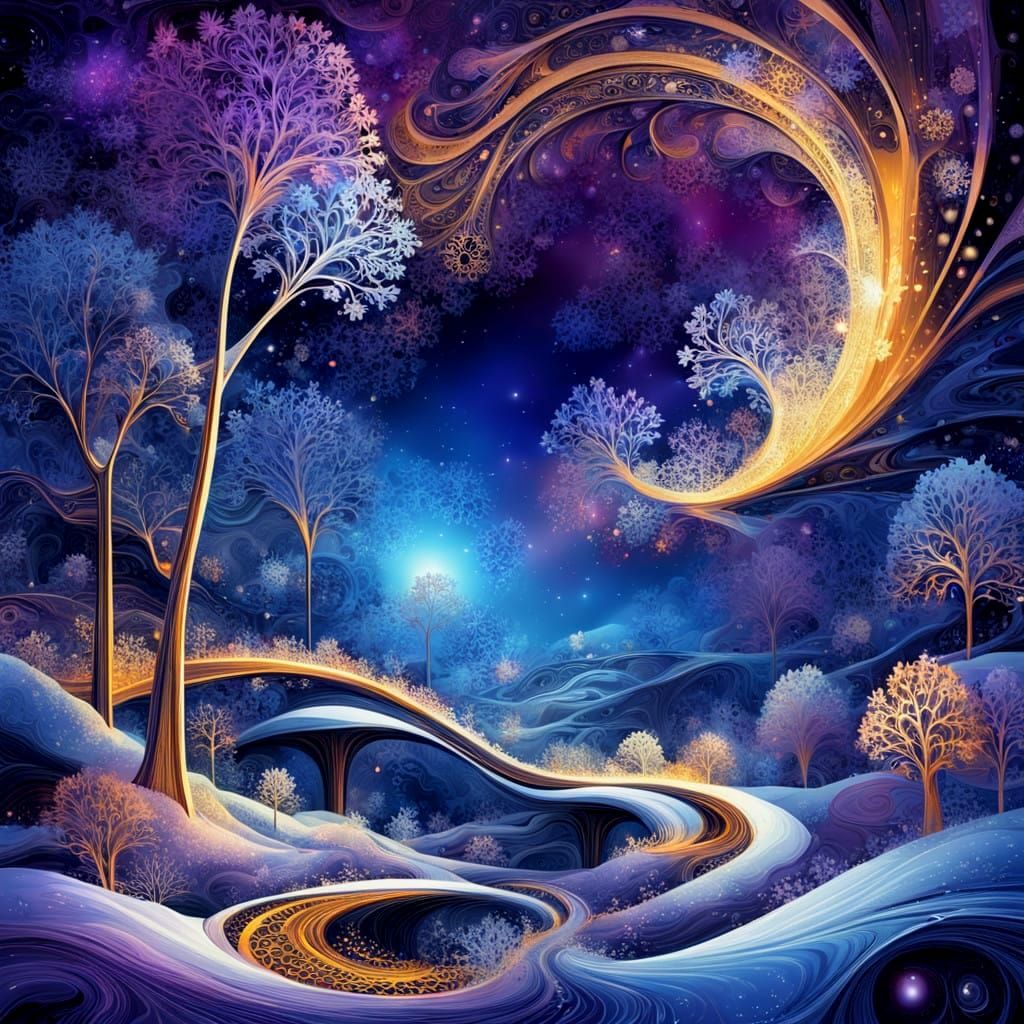 Surreal Christmas Nightscape in Abstract Fractal Style