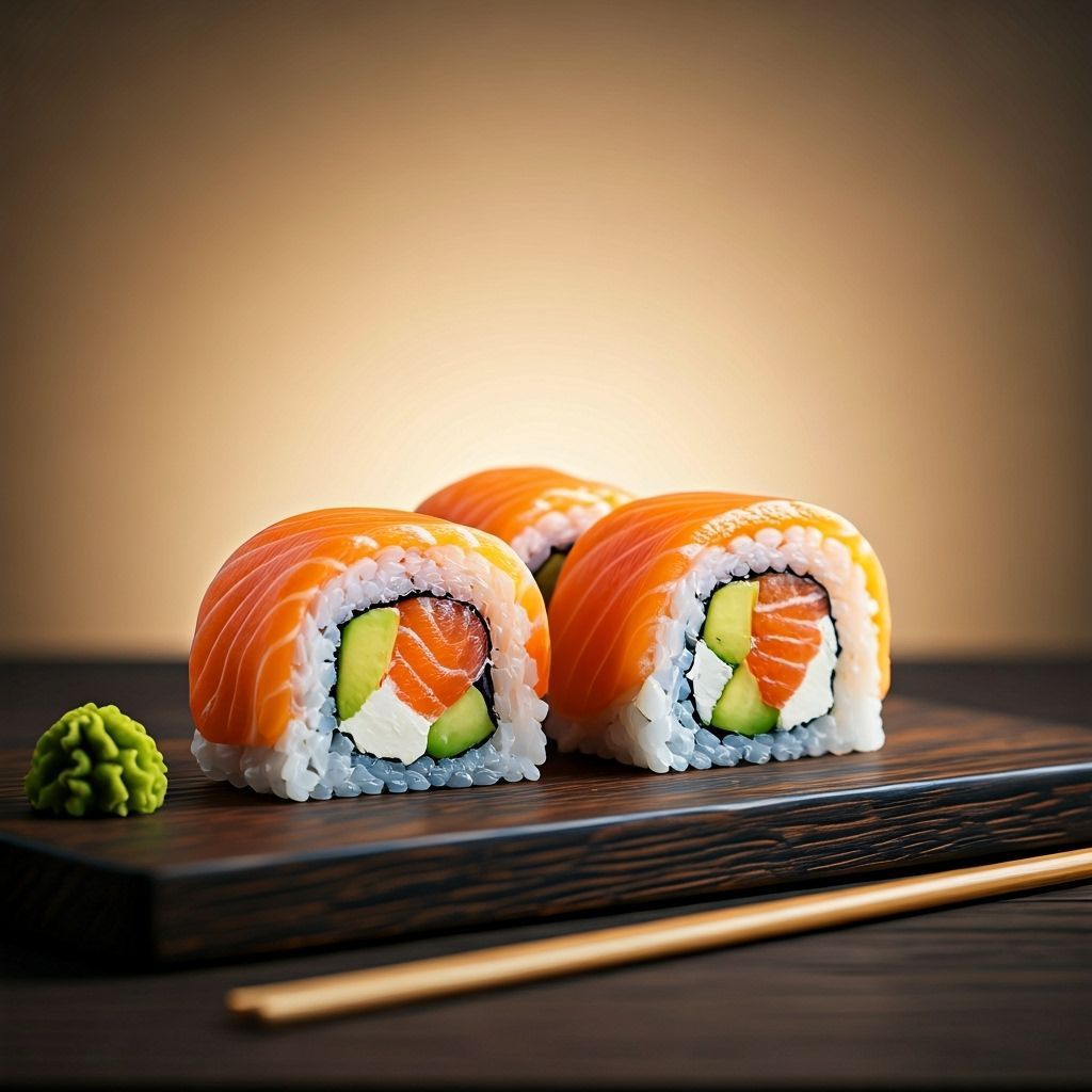 Exquisite Sushi Roll with Salmon in Digital Art Style