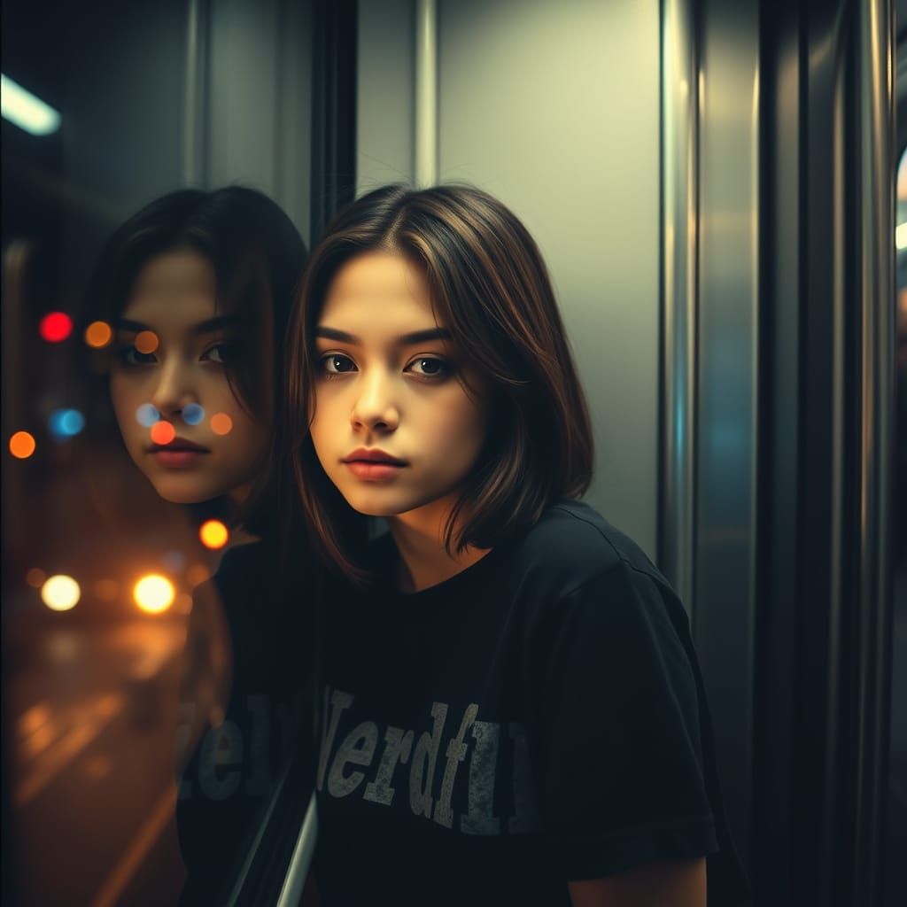 Young Woman Lost in Thought on a Subway Car