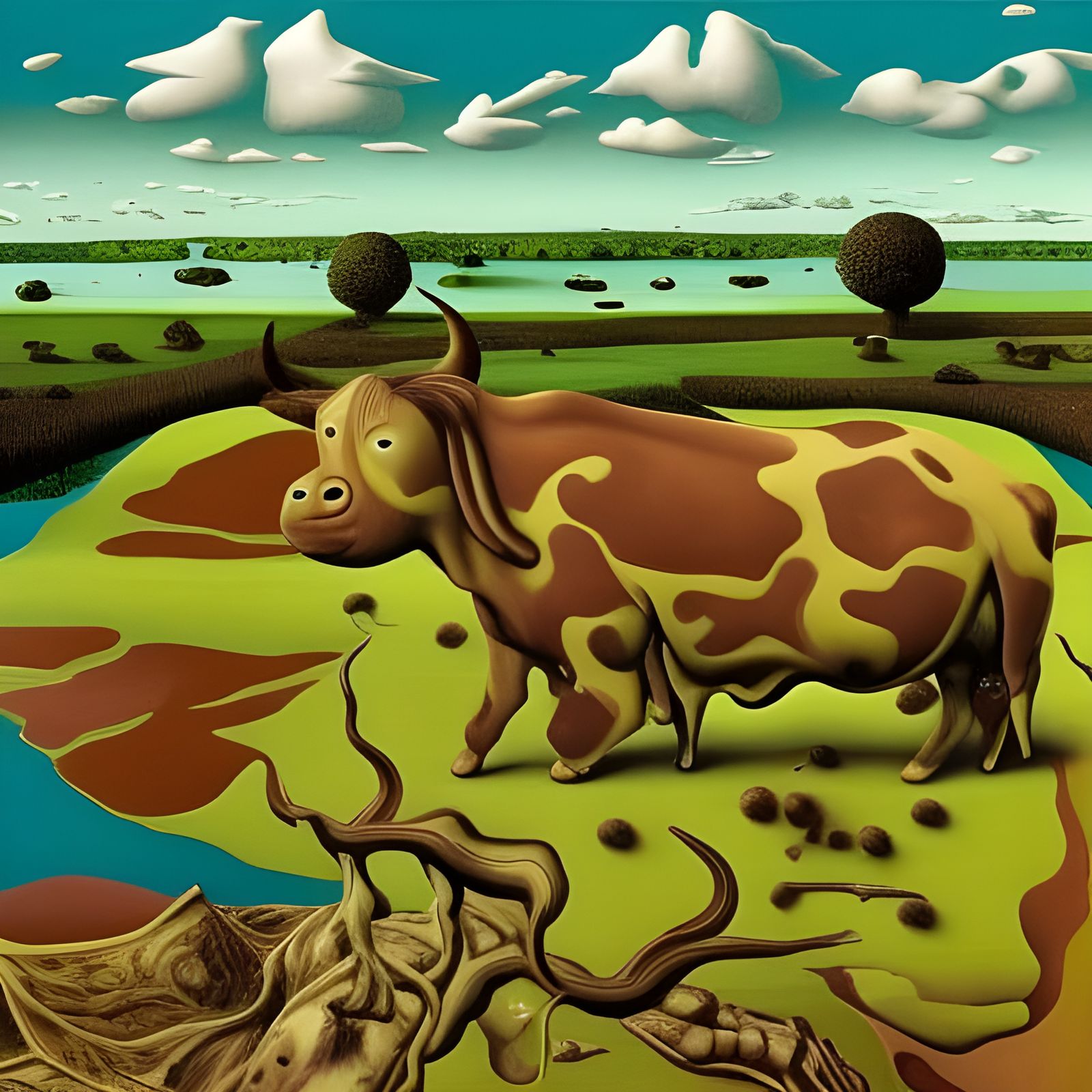 Surreal Cows in a Field: Escher and Dali Style