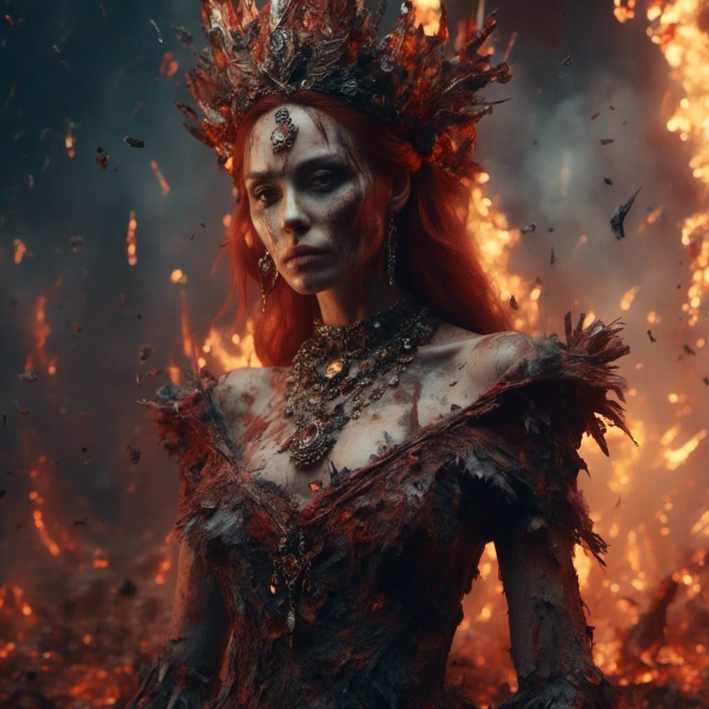 Hyperrealistic Fire Lady with Tiara and Jewelry