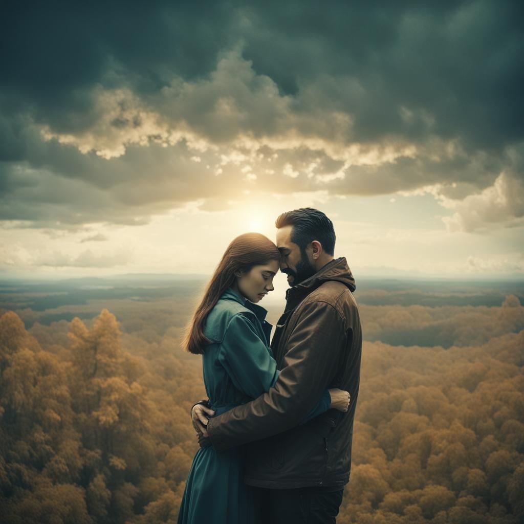 Touching Portrait of Farewell Embrace in Heaven