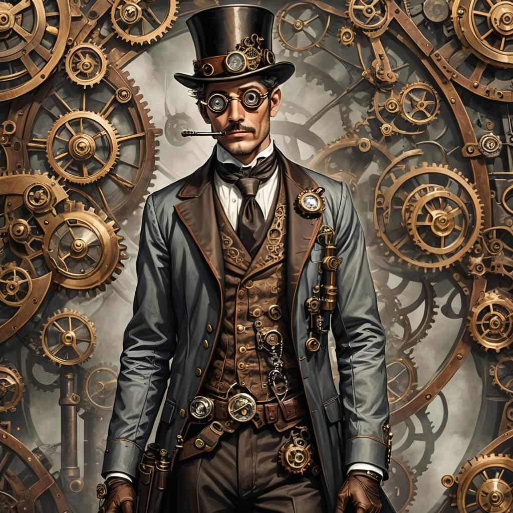 Steampunk Mechanical Gentleman in Victorian Attire