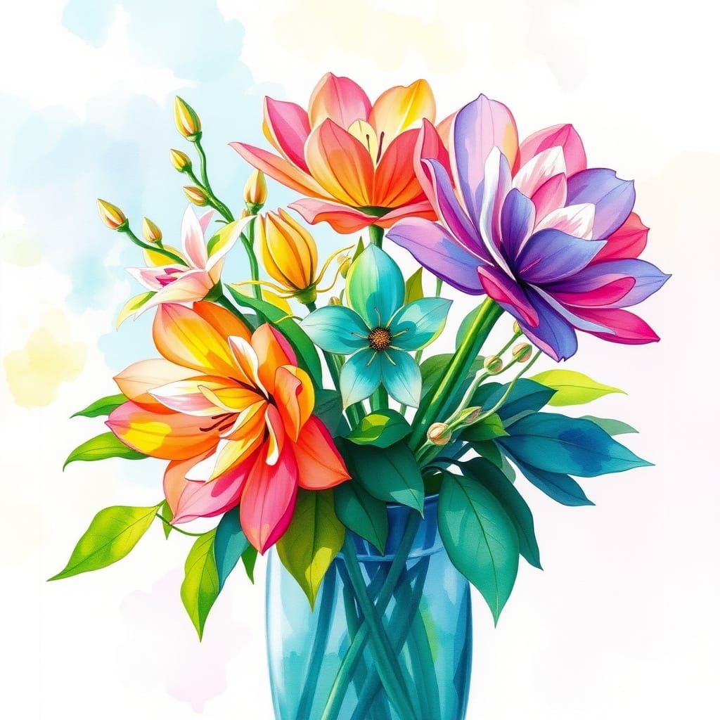 Vibrant, Iridescent Flowers in Dreamy Watercolor Style