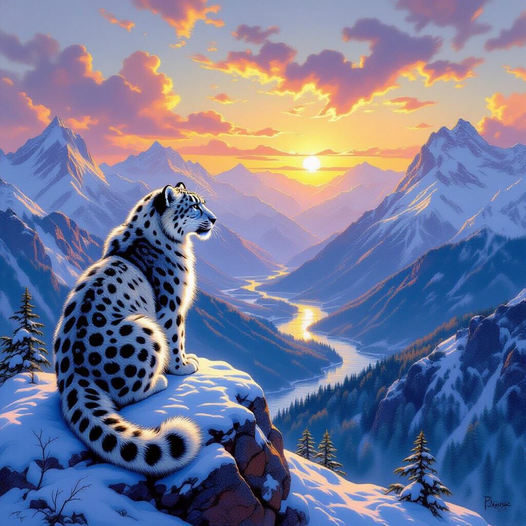 Snow Leopard in Regal Attire, Fantasy Art