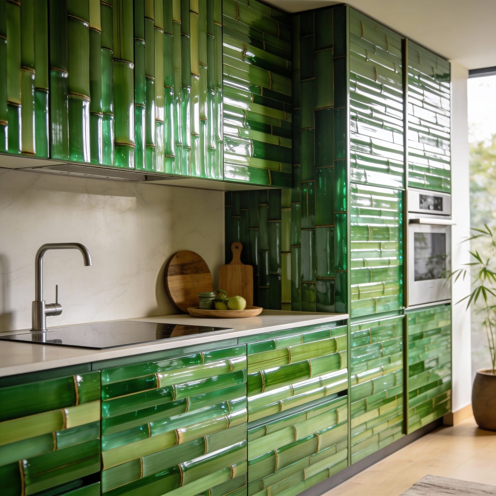 Bamboo Veneer with Epoxy Resin for Modern Kitchens